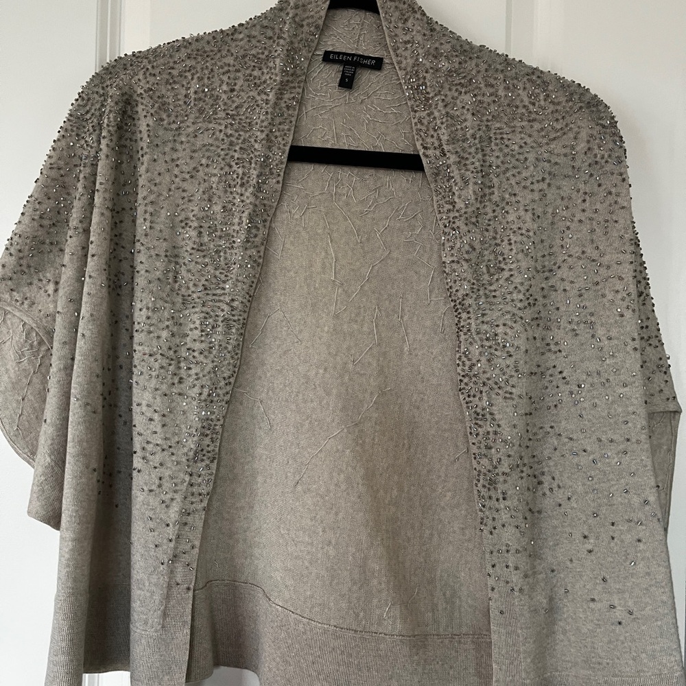 Eileen Fisher Silver Beaded Women's Caplet Sweater